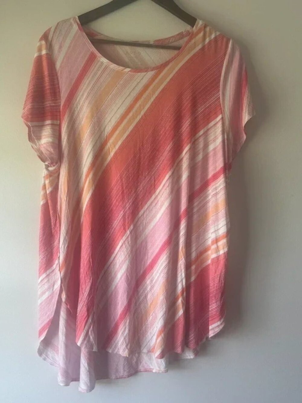 Apt. 9 Women’s XXL Pink Coral Diagonal Stripe Short Sleeve Tunic Top